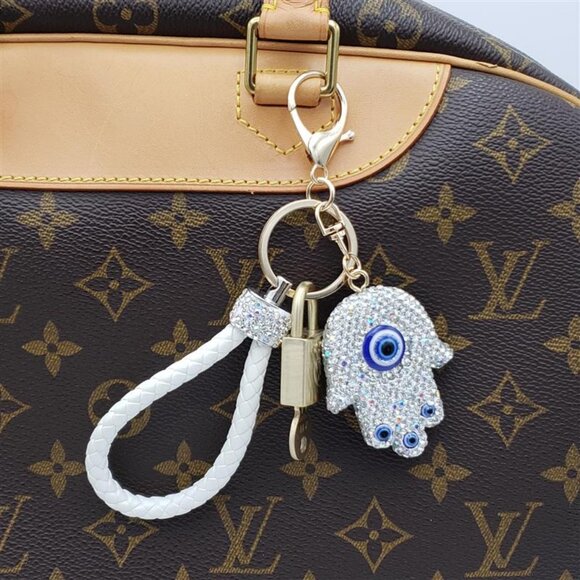 Authentic Louis Vuitton Lock & Key with Unbranded Evil Eye Charm, Keychain - Picture 3 of 9